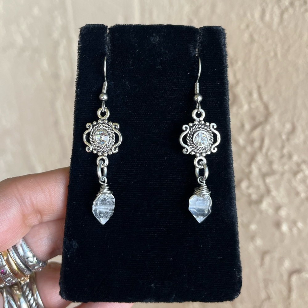 Genuine herkimer diamonds crystal quartz clear cz boho earrings rhinestone - Picture 10 of 11